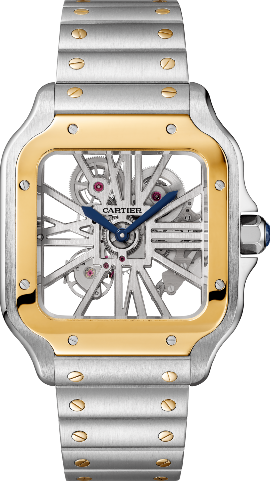 Cartier Santos Skeleton Stainless Steel & Yellow Gold Men’s Watch, WHSA0019