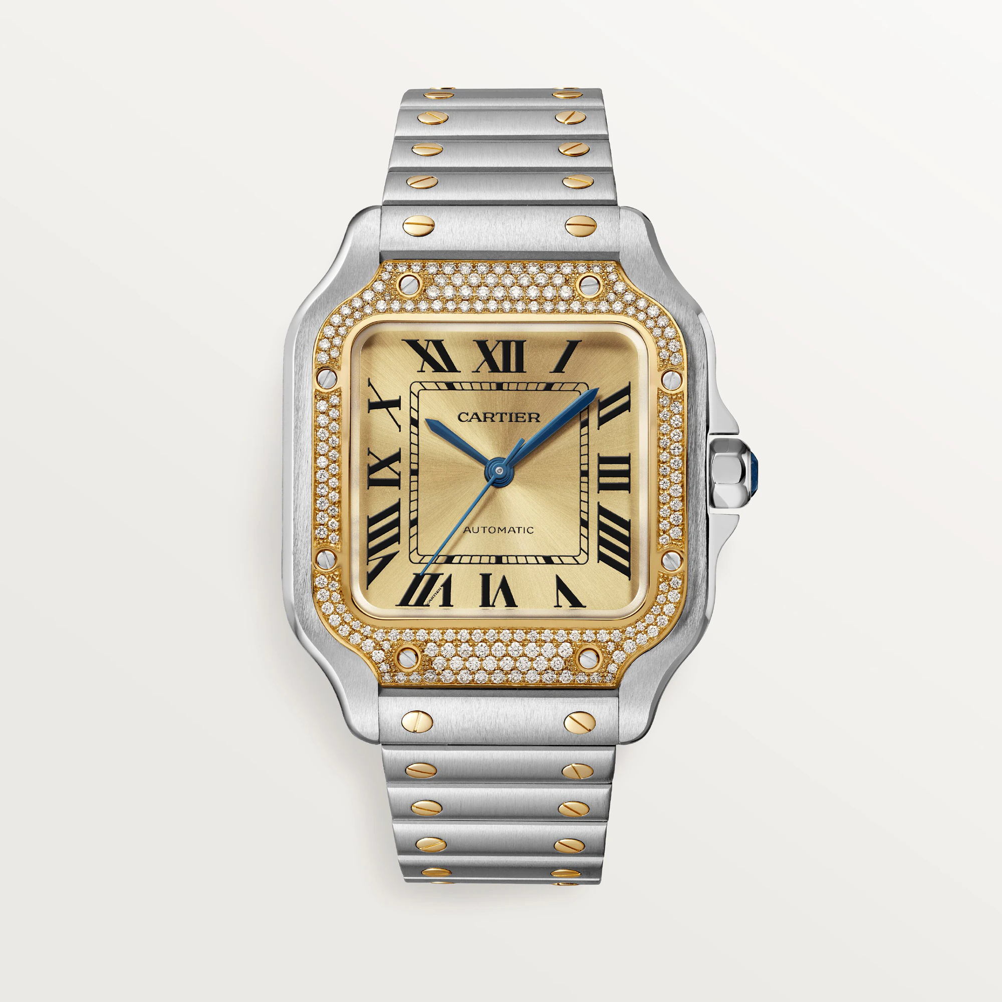 Cartier Santos Stainless Steel & Yellow Gold & Diamonds Unisex Watch, W3SA0007