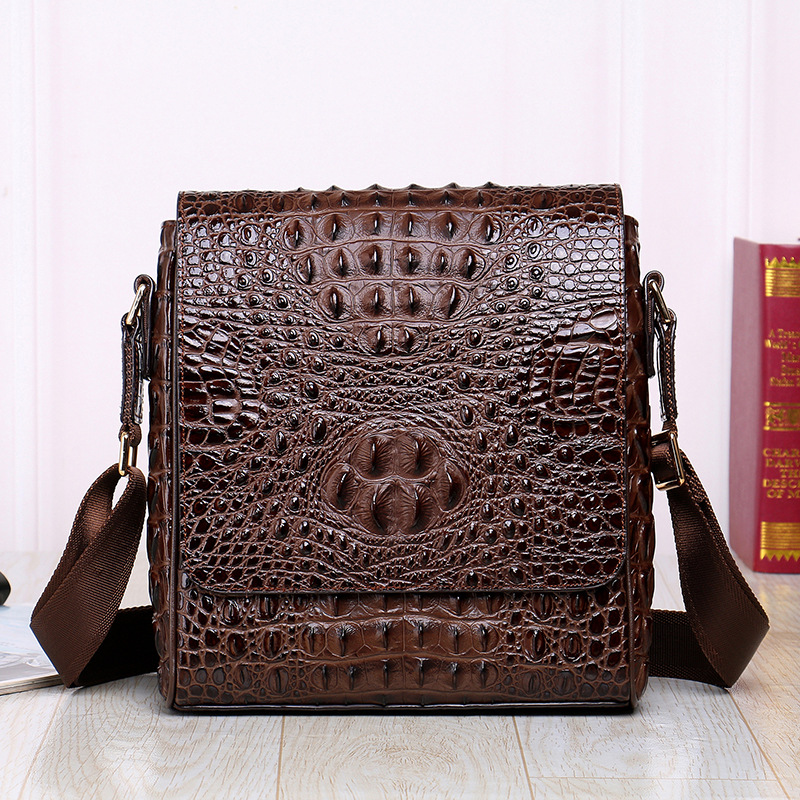 New crocodile grain leather men's shoulder bag men's business casual vertical crossbody bag cowhide messenger bag wholesale