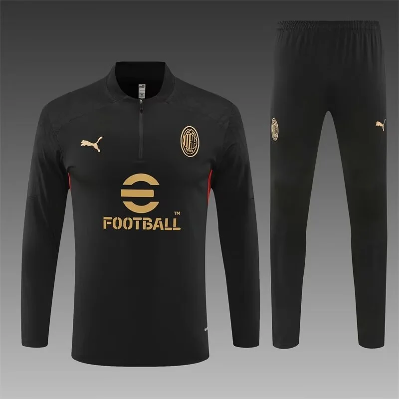 2024/2025 AC Milan Half-Pull Training Wear Black Football Shirt Kids Size