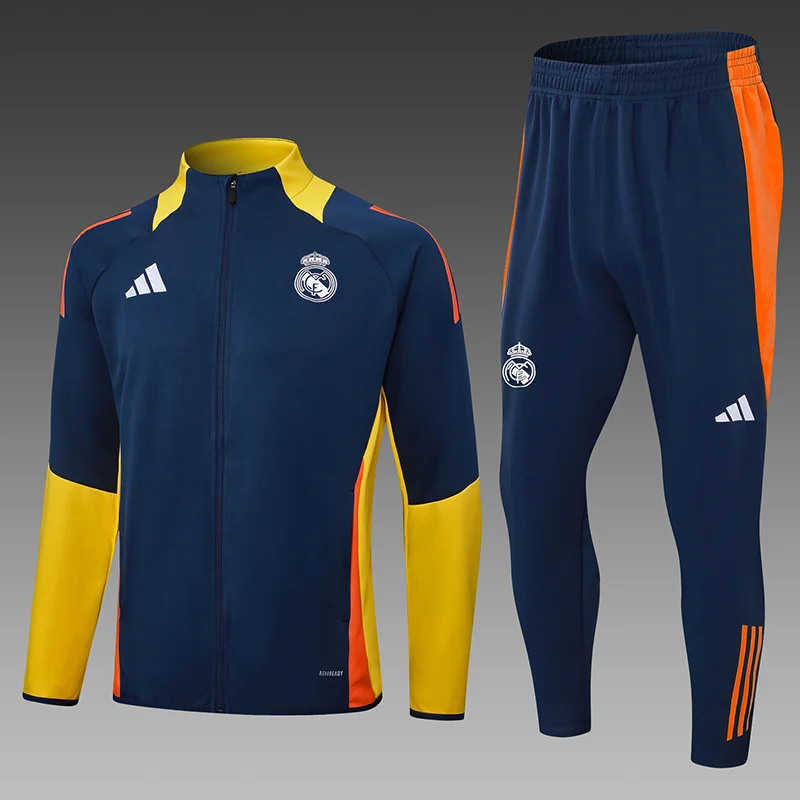 2024/2025 Real Madrid Long Zipped Jacket Blue Football Shirt 1:1 Thai Quality Set