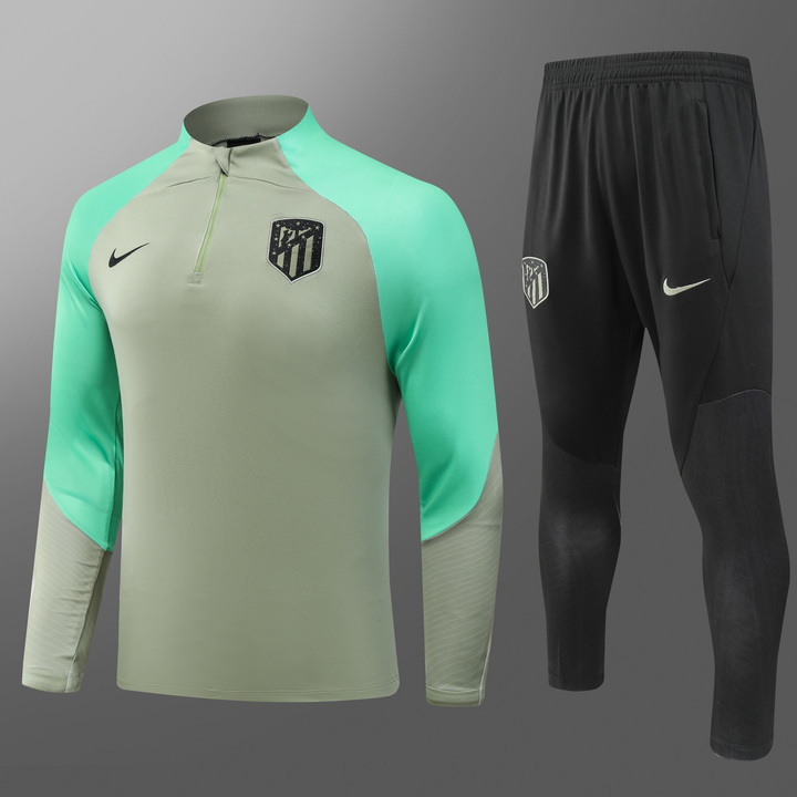 2023/2024 Atletico Madrid Half-Pull Training Suit Green Football Shirt Set