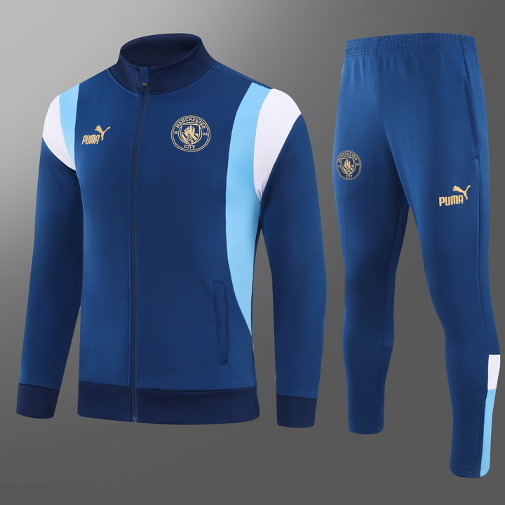 2023/2024 Manchester City Long Zipped Jacket Navy Blue Football Shirt Set