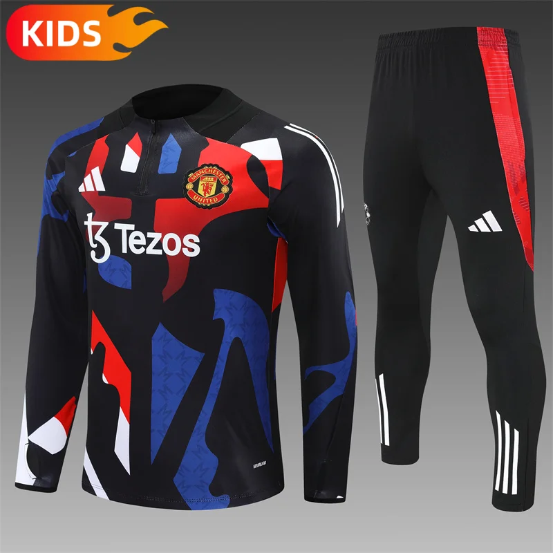 2024/2025 Manchester United Half-Pull Training Wear Black Football Shirt Kids Size
