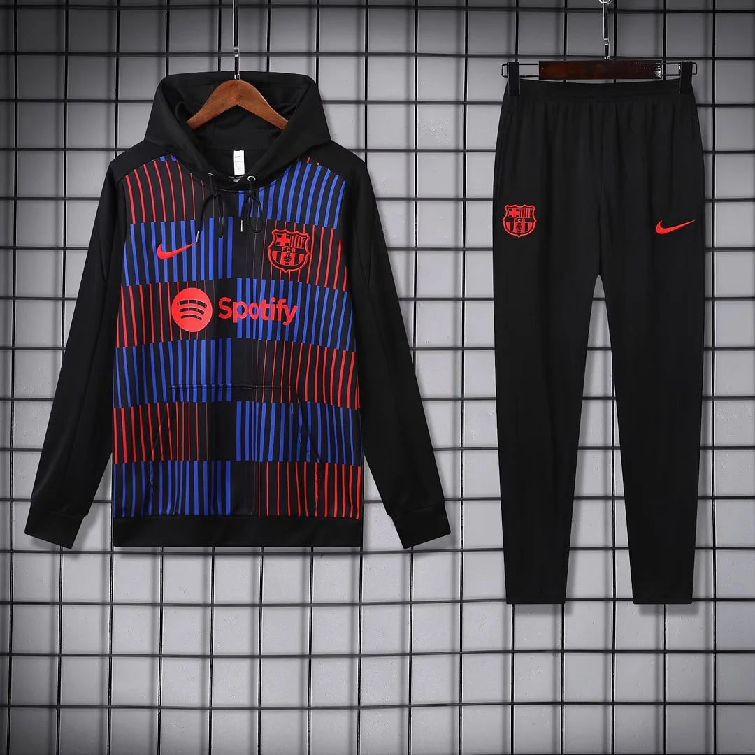 2024/2025 Barcelona Hooded Long Sleeves Training Suit Black Football Shirt