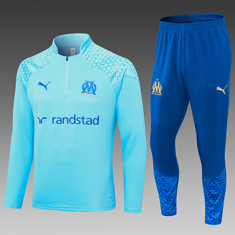 2023/2024 Olympique Marseille Half-Pull Training Suit Light Blue Football Shirt Set
