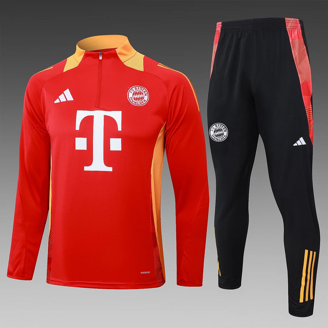 2024/2025 Bayern Munchen Half-Pull Training Wear Red Football Shirt Kids Size