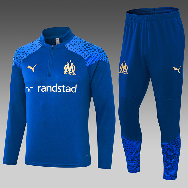 2023/2024 Olympique Marseille Half-Pull Training Suit Blue Football Shirt Set