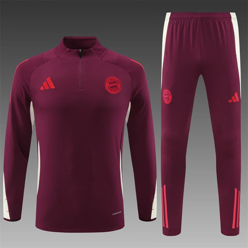 2024/2025 Bayern Munchen Half-Pull Training Wear Red Football Shirt Kids Size