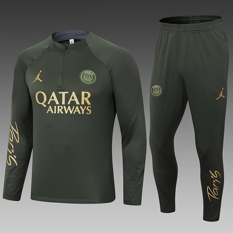 2023/2024 Paris Saint-Germain Half-Pull Training Suit Green Football Shirt Set