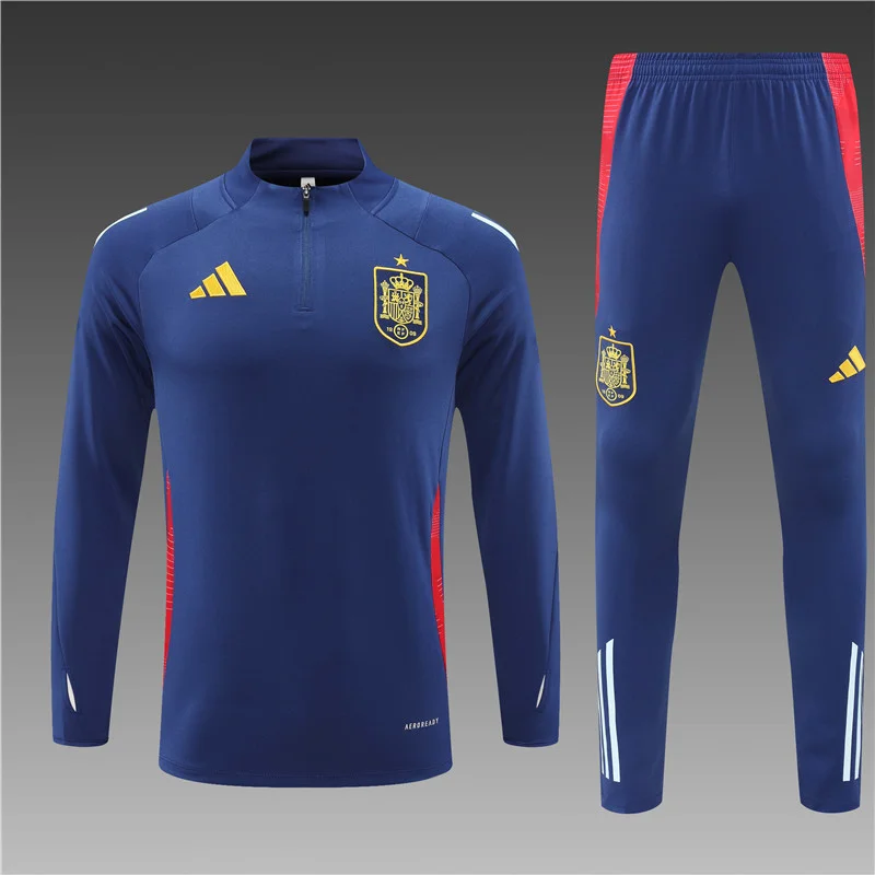 2024/2025 Spain Half-Pull Training Wear Royal Blue Football Shirt Kids Size
