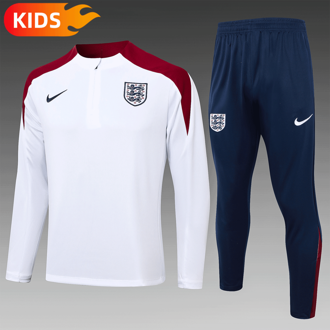 2024/2025 England Half-Pull Training Wear White Football Shirt Kids Size