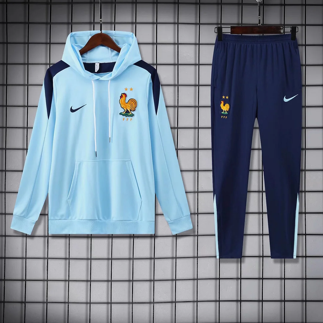 2024/2025 France Hooded Long Sleeves Training Suit Blue Football Shirt