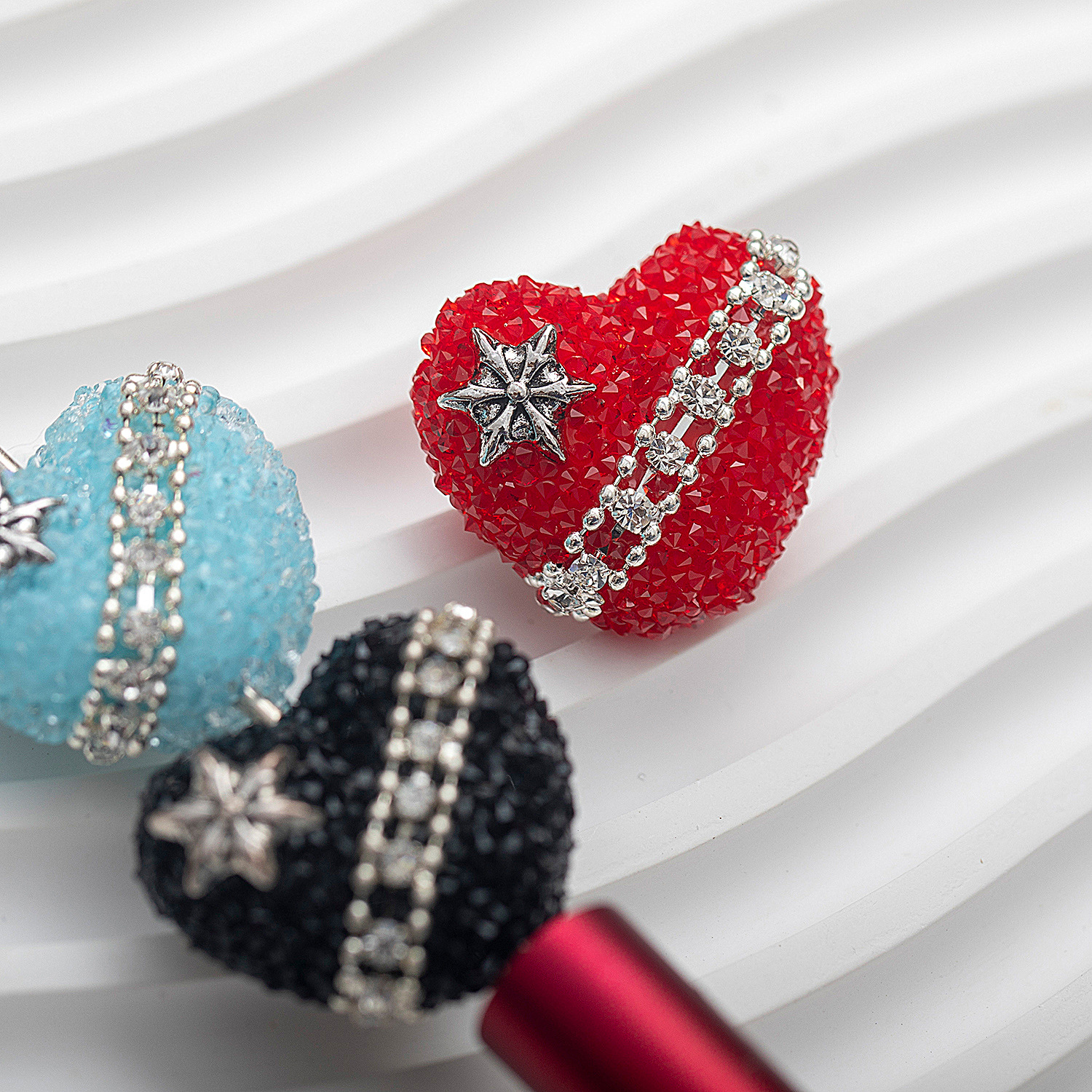 clay heart with rhinestones attached 28MM*24MM