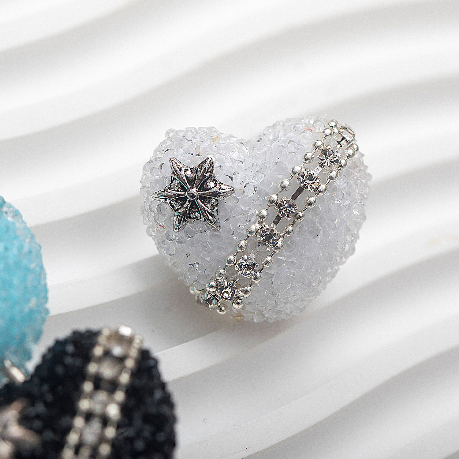 clay heart with rhinestones attached 28MM*24MM