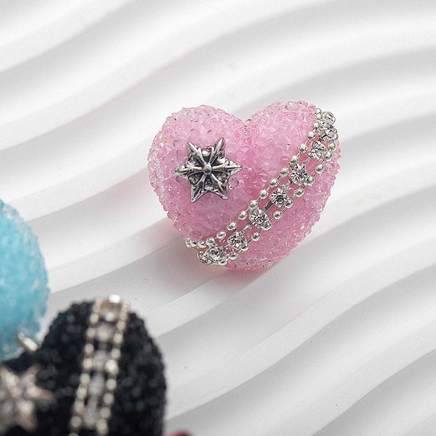 clay heart with rhinestones attached 28MM*24MM