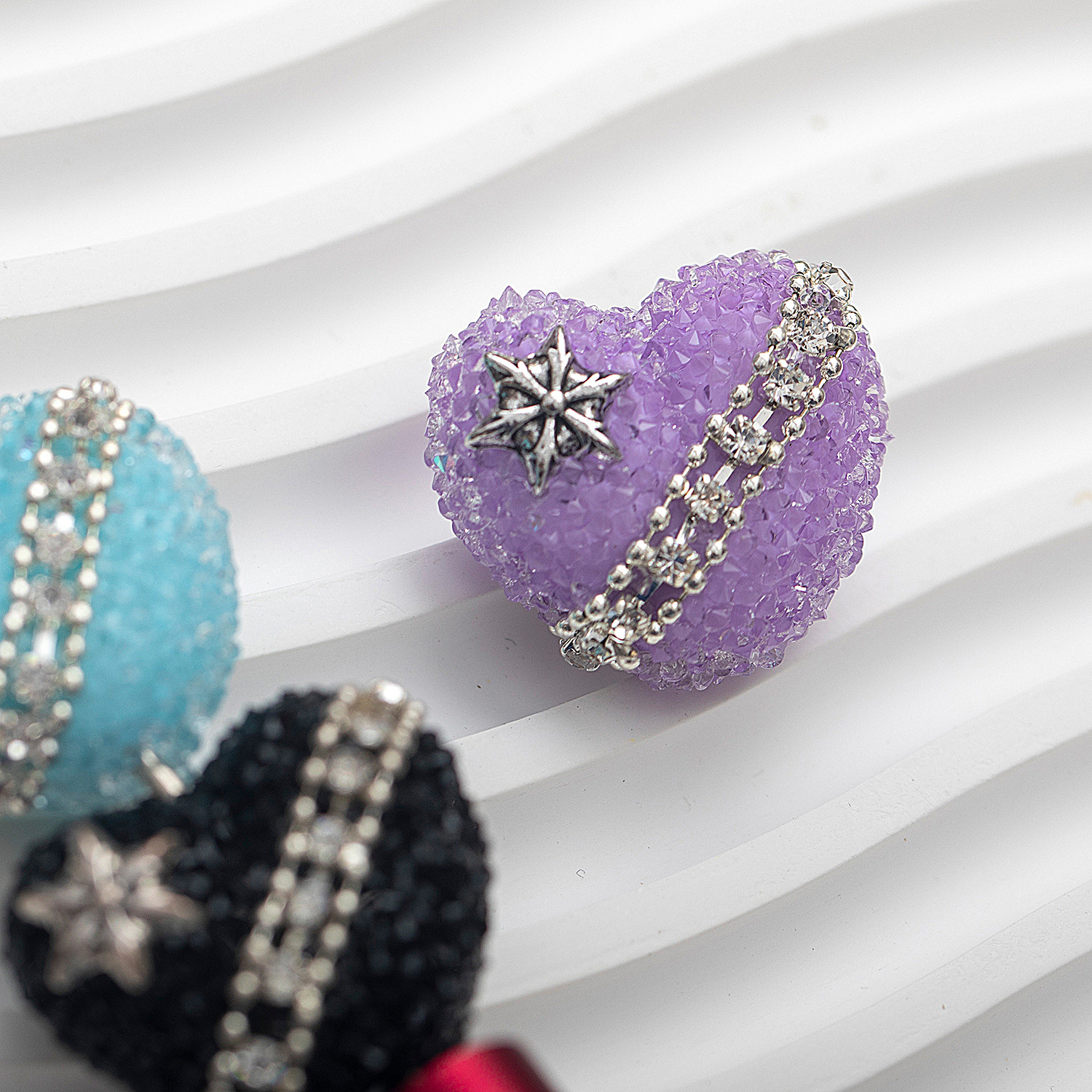 clay heart with rhinestones attached 28MM*24MM