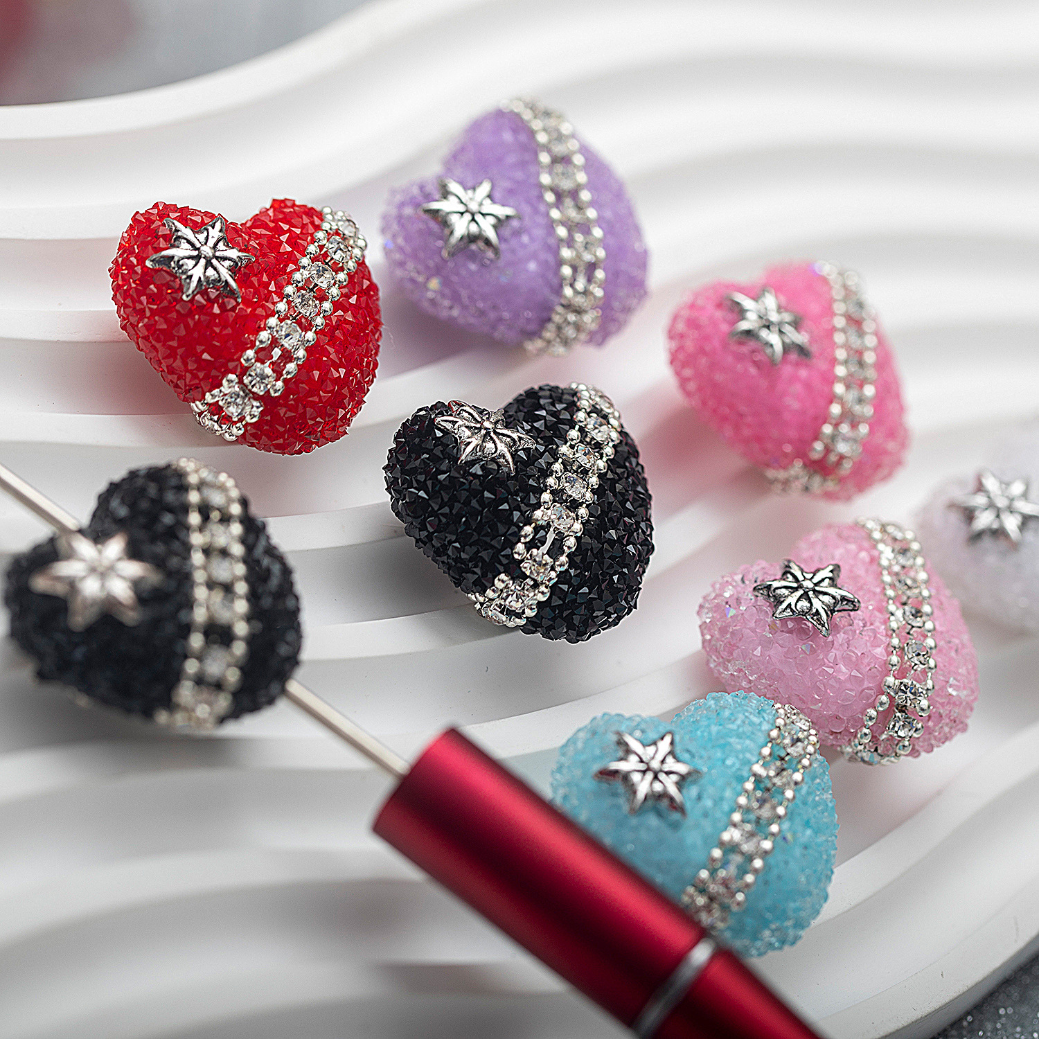 clay heart with rhinestones attached 28MM*24MM