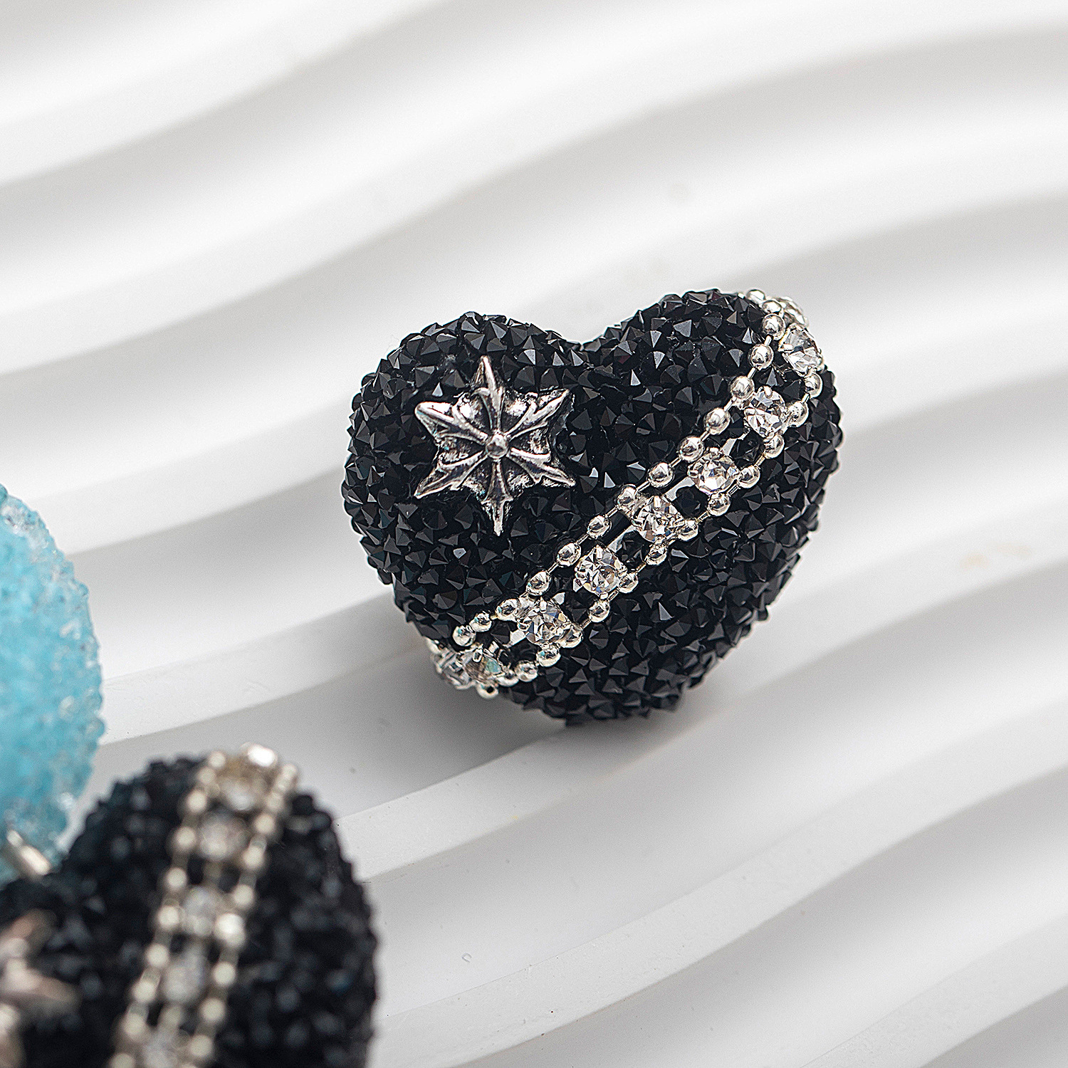 clay heart with rhinestones attached 28MM*24MM