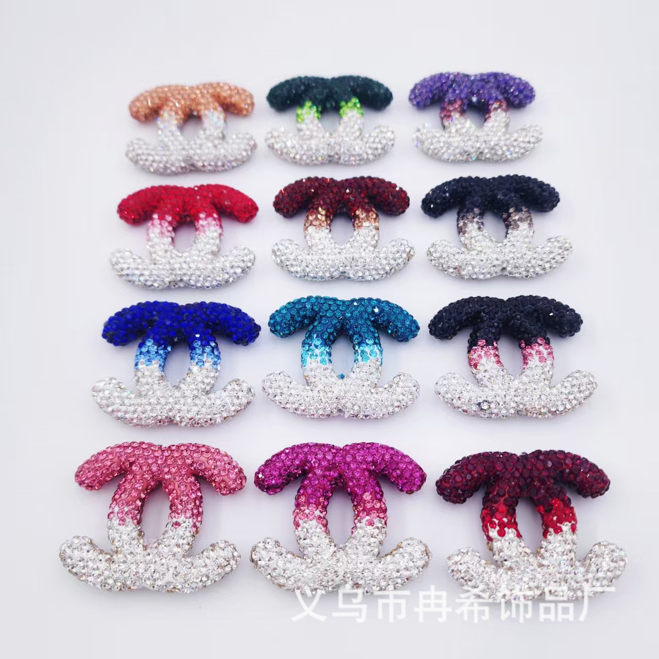 Large Double-C fade color Ceramic Rhinestones charms with little box 48MM*40MM