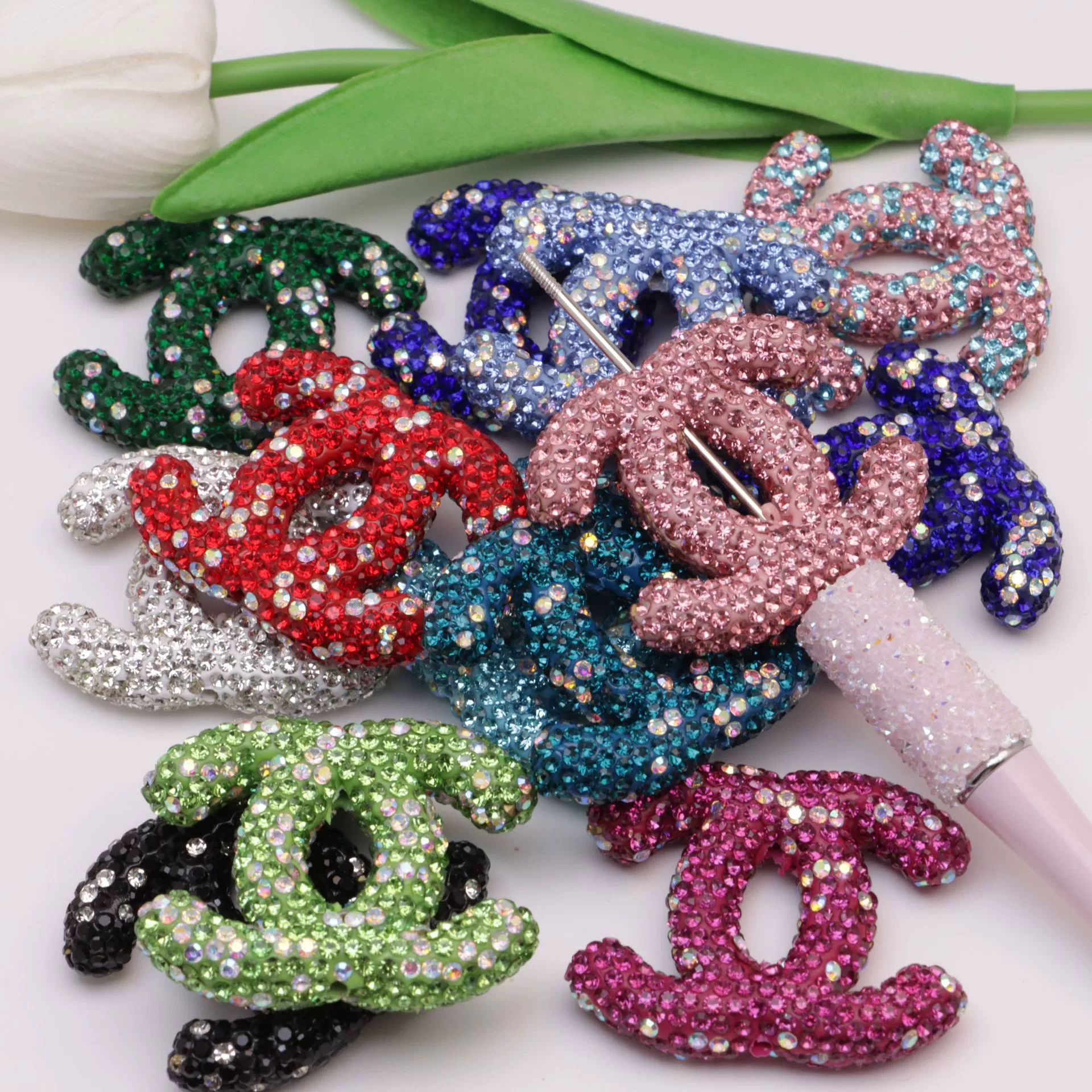 Large CC Ceramic Rhinestones charms with little box 48MM*40MM