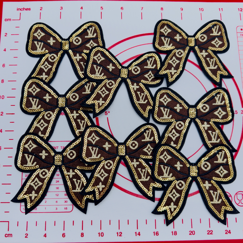 C-Large Coffee Gold Bow Tie Shape Patch