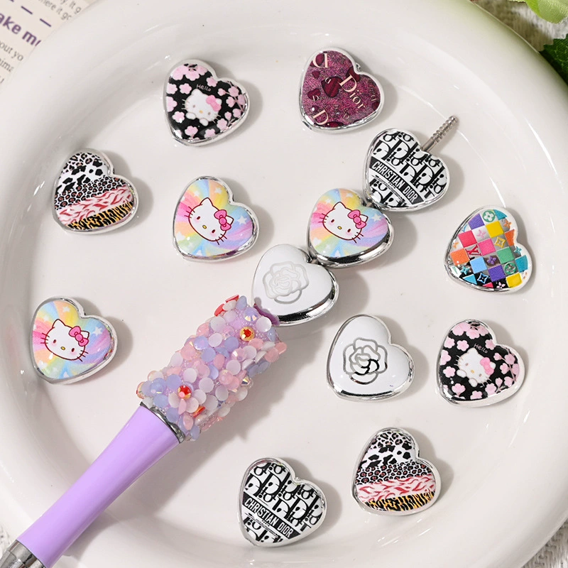10PCS per bag of small heart-shaped 3D designer mix charms, suitable for pen and junkcase 22MM*22MM