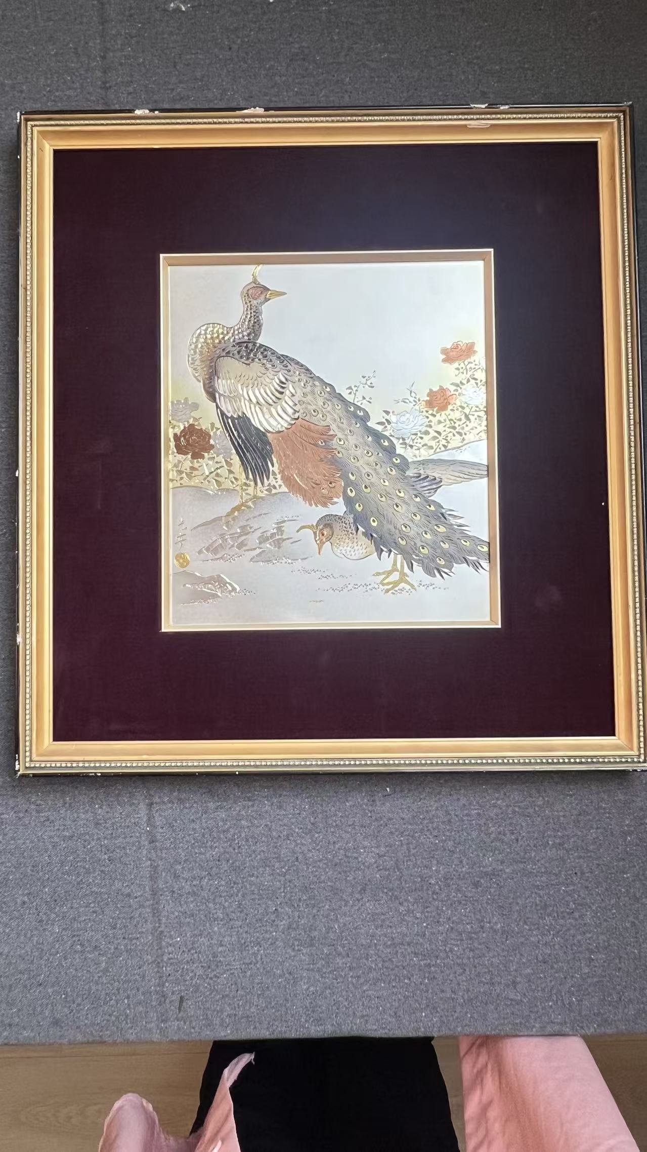 Peacock Engraving Hanging Scroll     孔雀雕版挂画