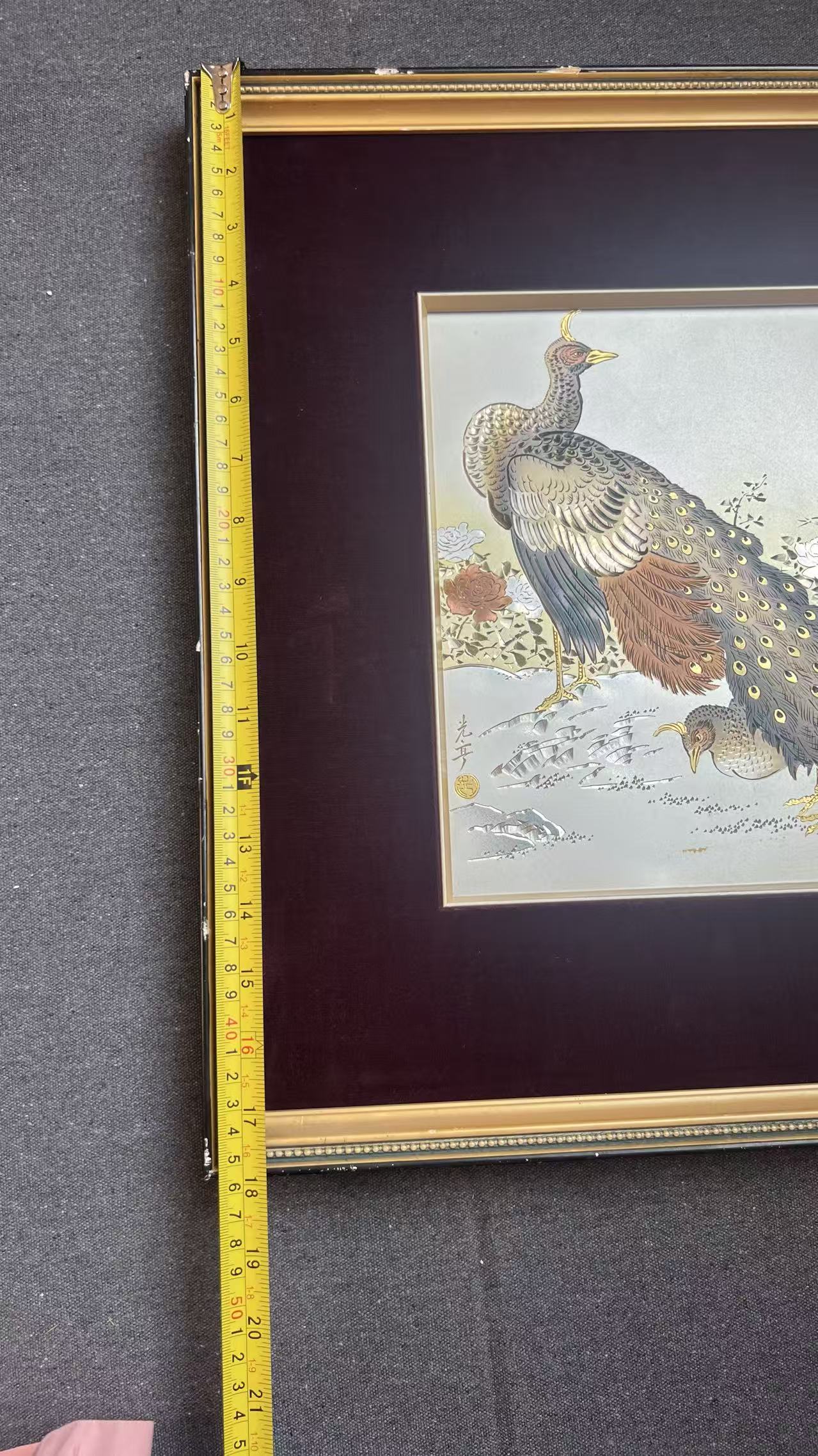 Peacock Engraving Hanging Scroll     孔雀雕版挂画