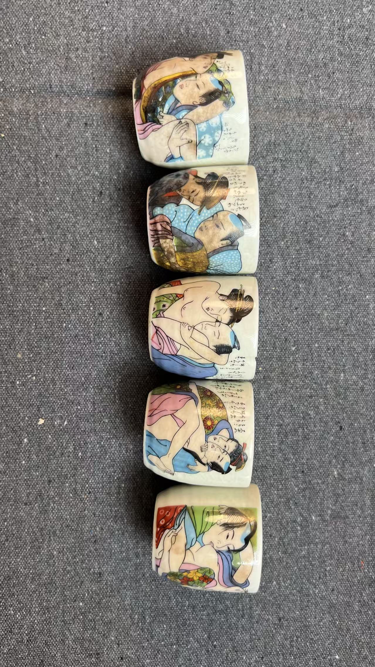 Ceramic Cup Set in Ukiyo - e Shunga Style (with defects)