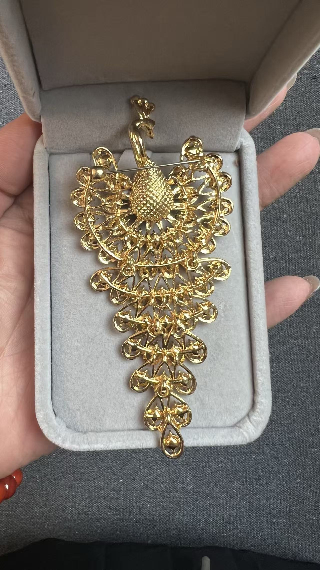 Peacock Brooch Inlaid with Colored Gems