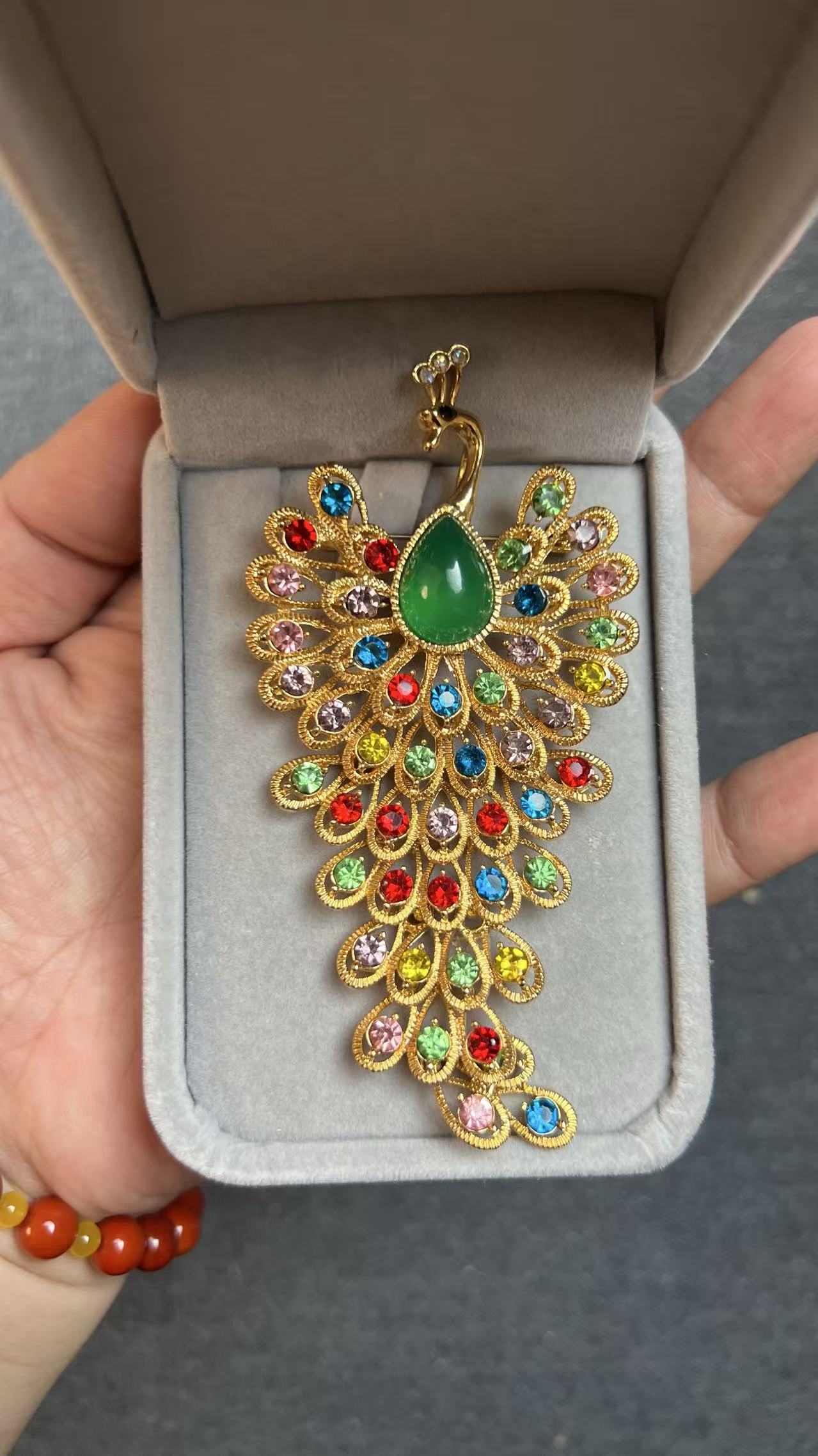 Peacock Brooch Inlaid with Colored Gems