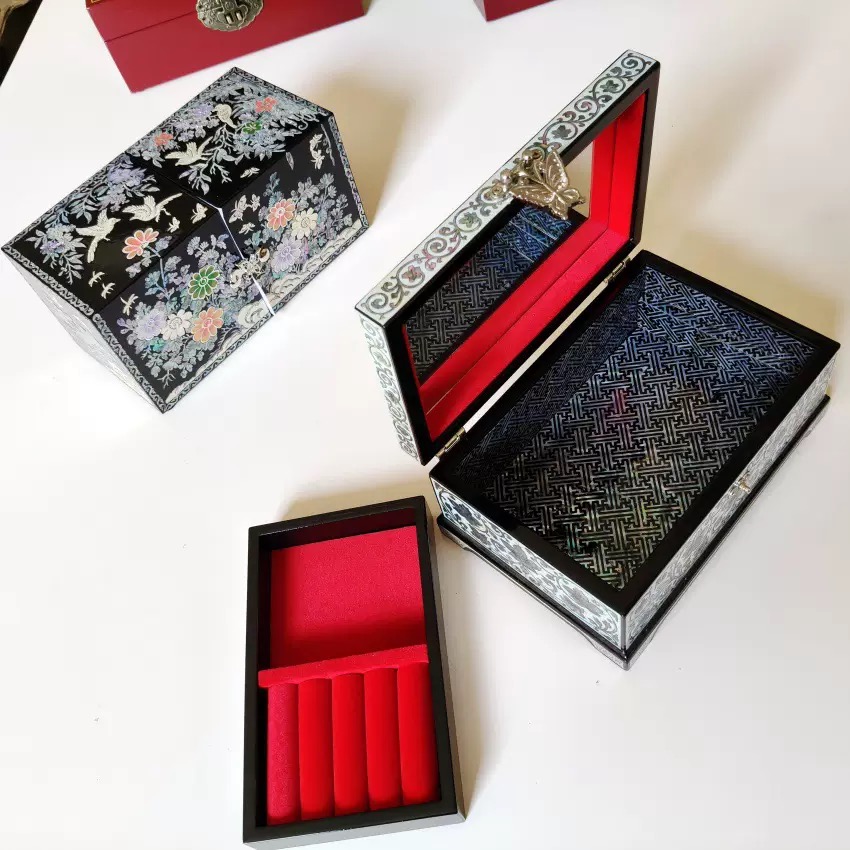 Lacquer Box with Mother-of-Pearl Inlay - Blossoming Flowers for Prosperity