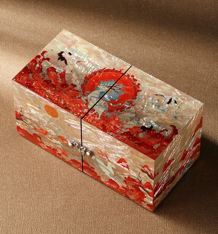 Mother-of-Pearl Inlay Jewelry Box with Nine-Colored Deer- Double-door Cabinet with Four Drawers