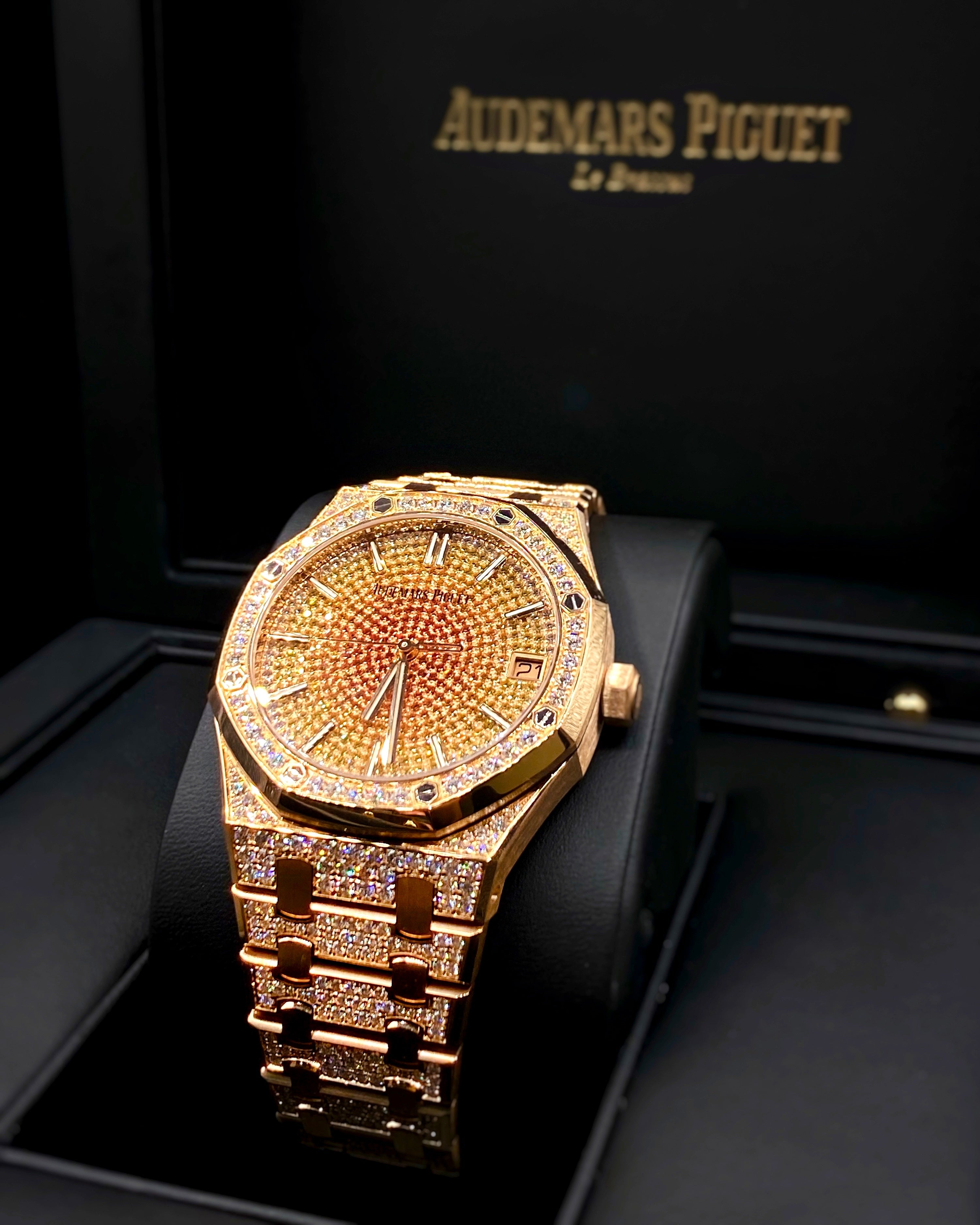 Audemars Piguet Royal Oak Selfwinding Iced Out 18k Rose Gold Custom Diamond Watch