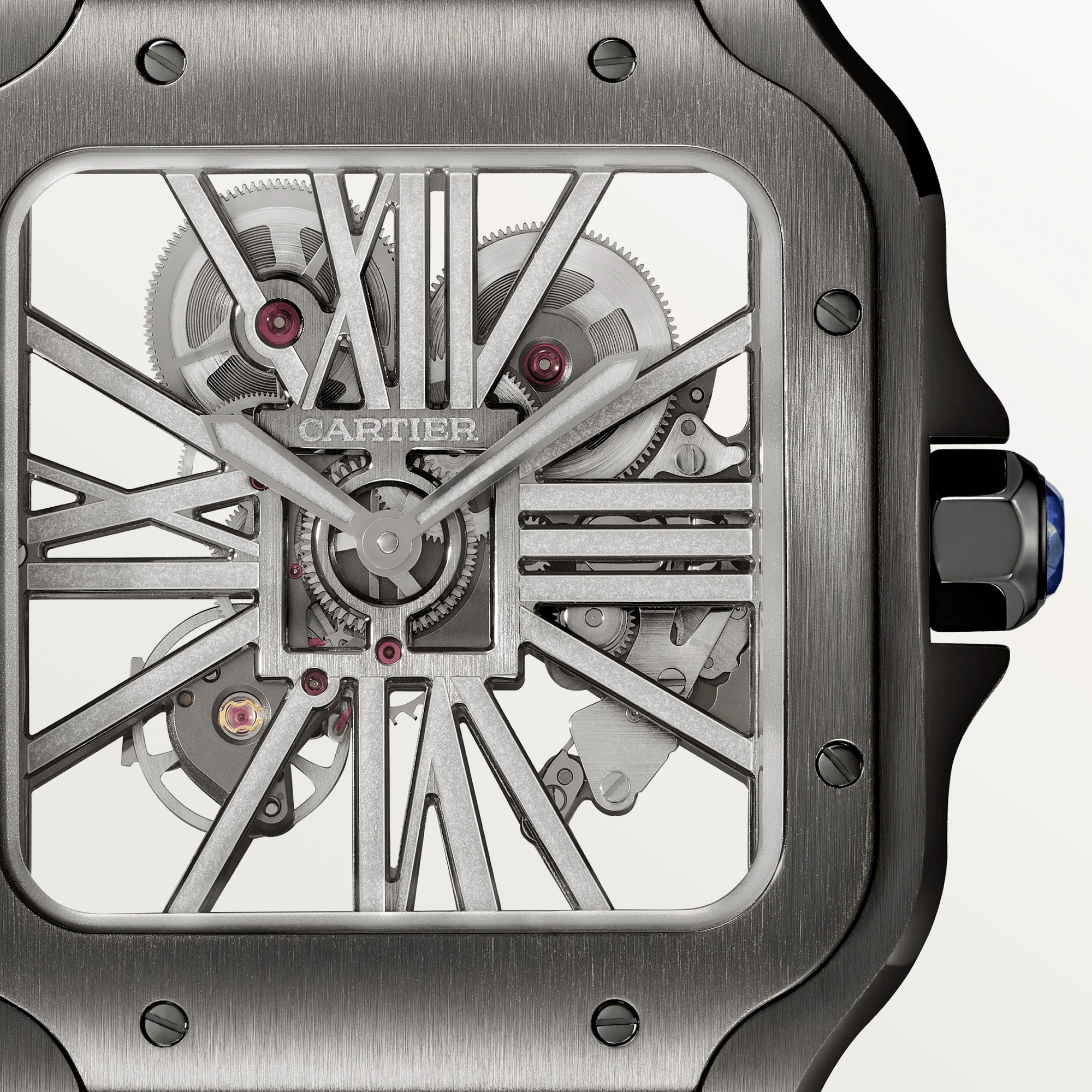 Cartier Santos Skeleton Black Steel Men’s Watch, WHSA0009