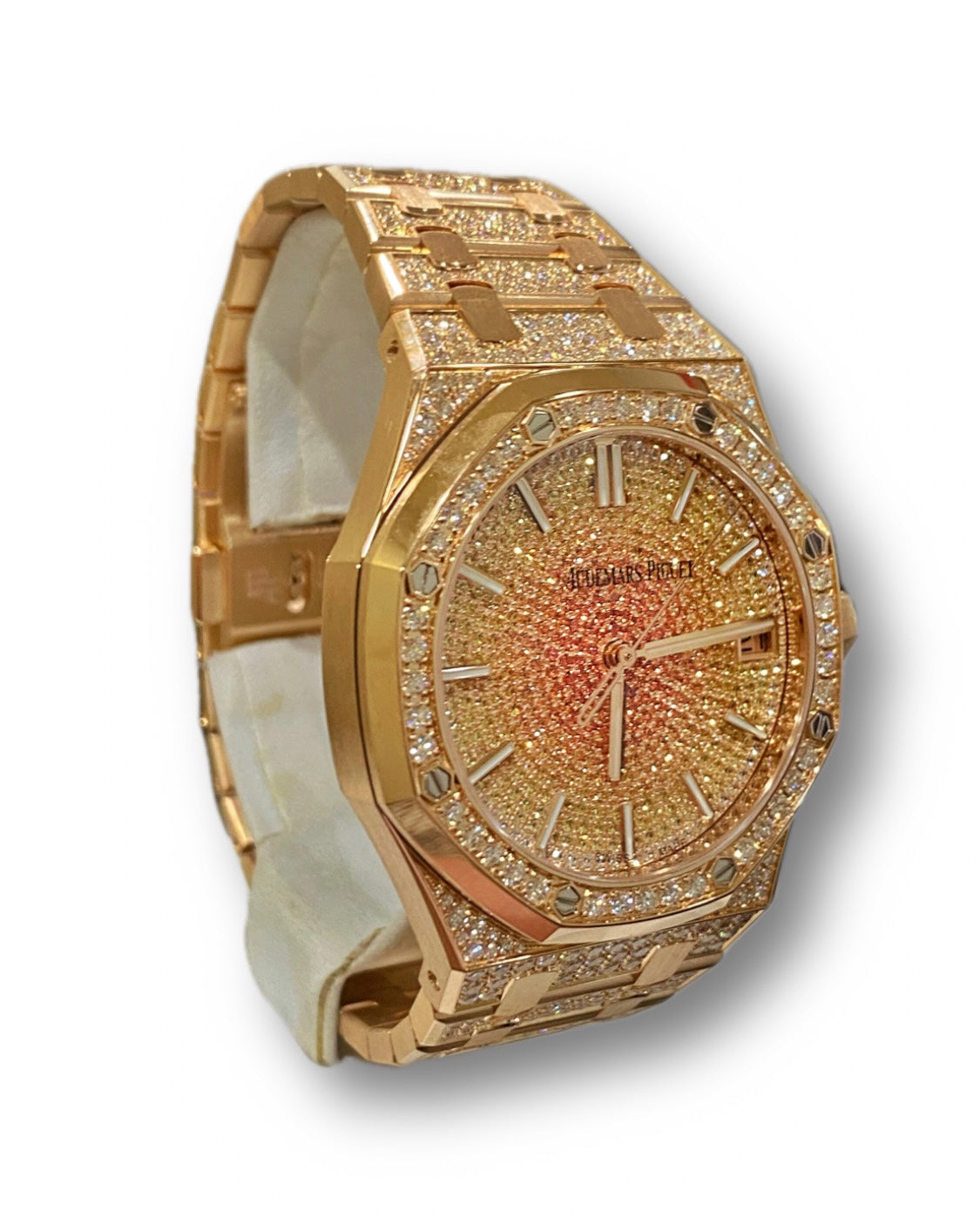 Audemars Piguet Royal Oak Selfwinding Iced Out 18k Rose Gold Custom Diamond Watch