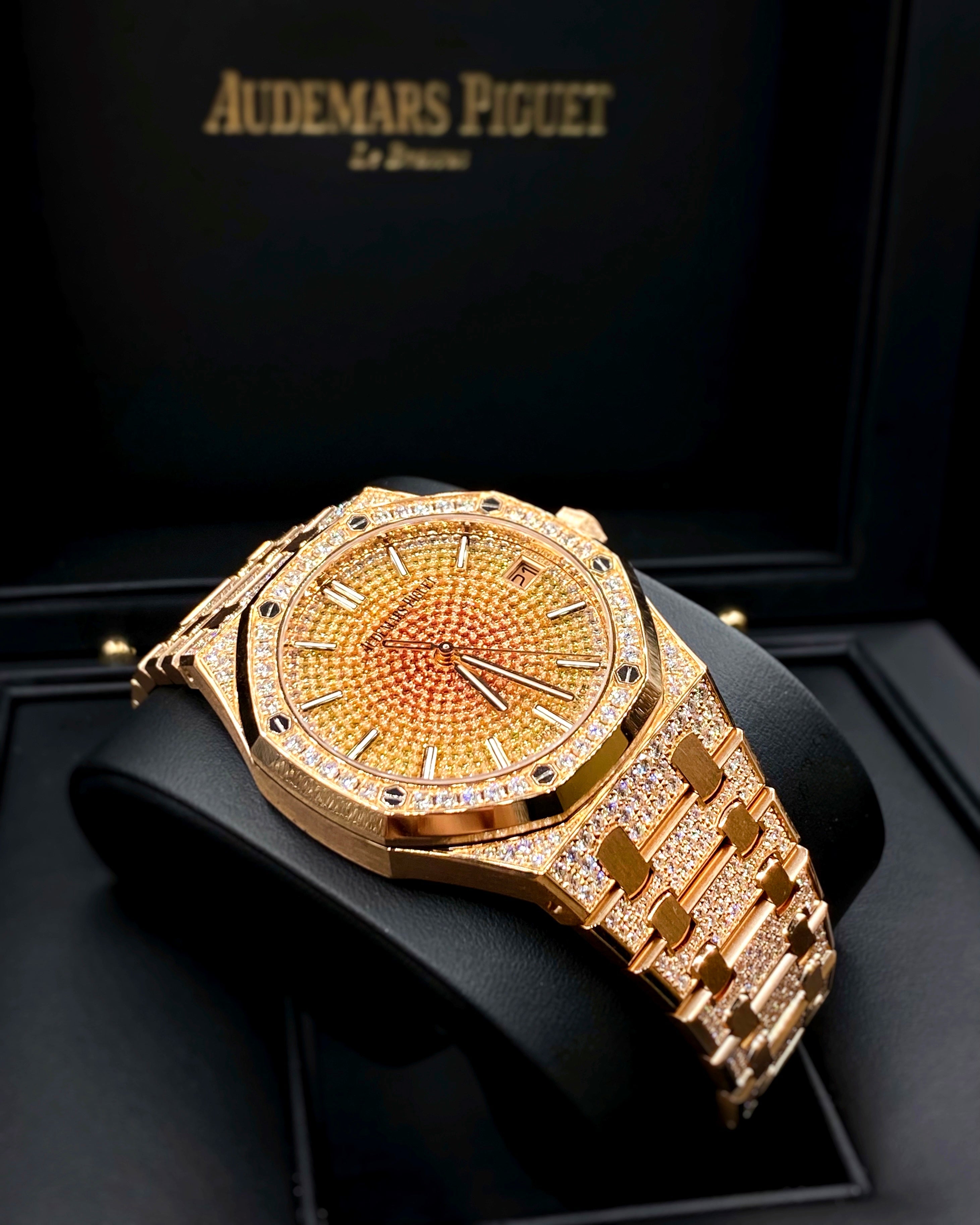 Audemars Piguet Royal Oak Selfwinding Iced Out 18k Rose Gold Custom Diamond Watch