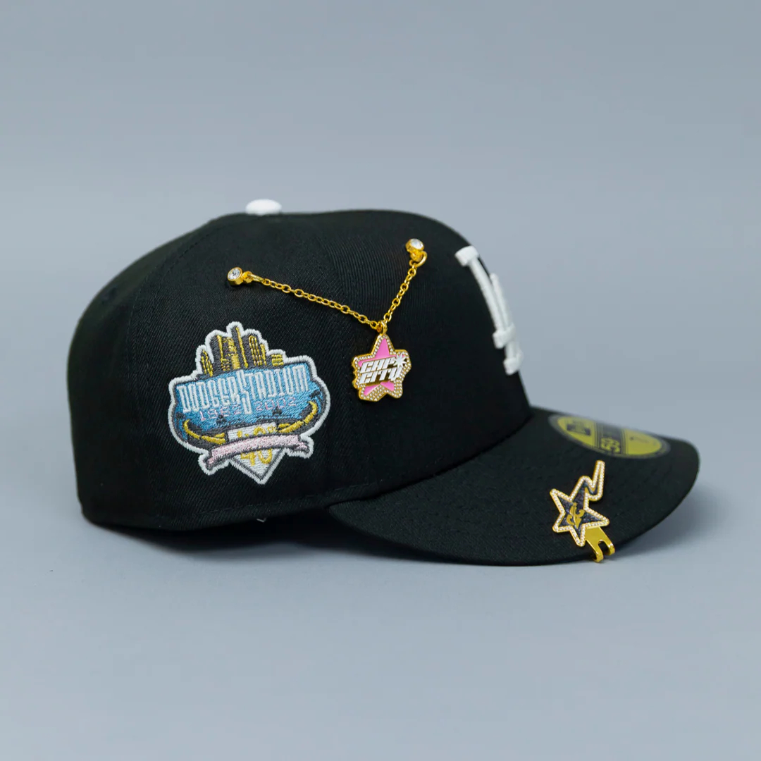 NEW ERA EXCLUSIVE 59FIFTY BLACK LOS ANGELES DODGERS W/ 40TH ANNIVERSARY SIDE PATCH - Thesouthcap