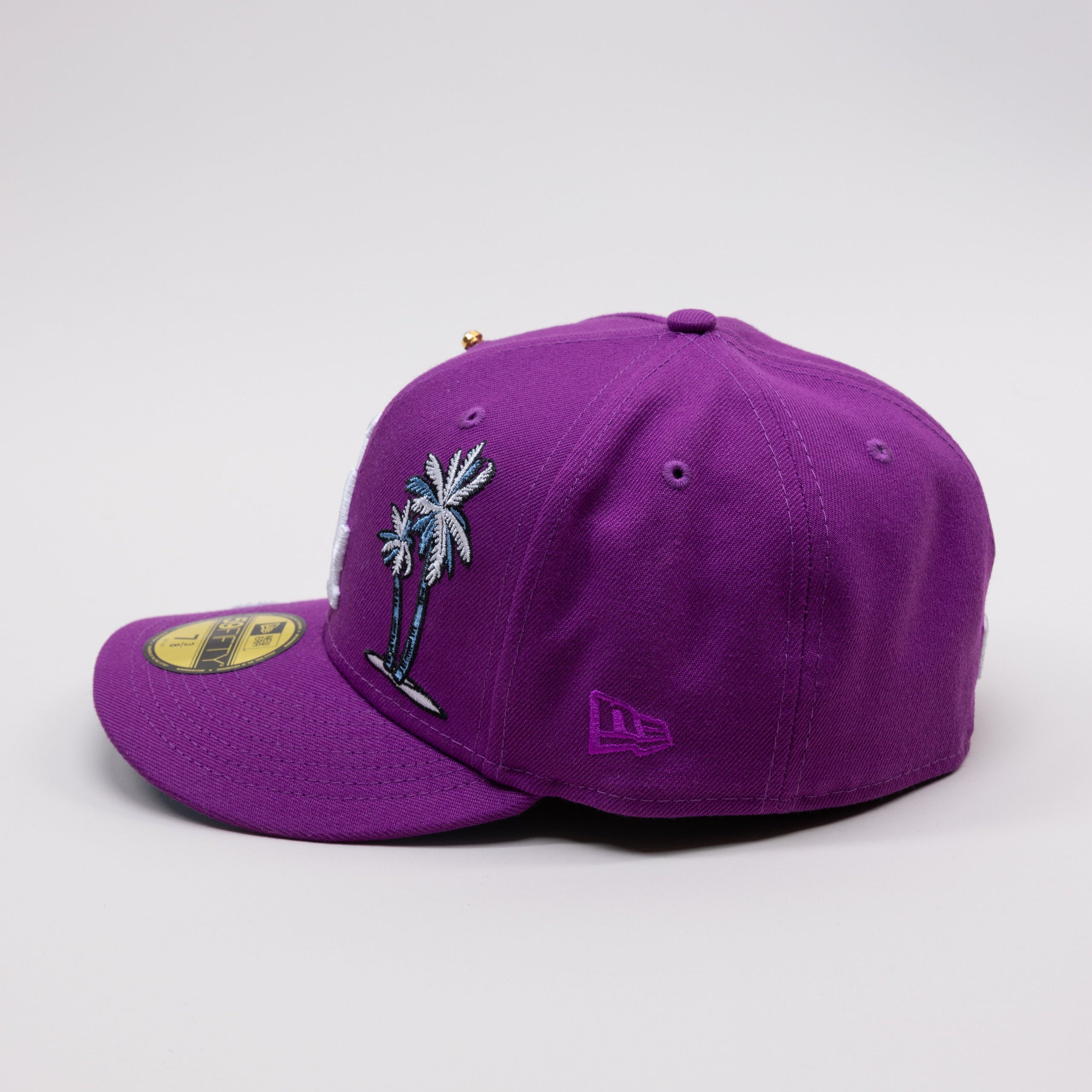NEW ERA EXCLUSIVE 59FIFTY PURPLE LOS ANGELES DODGERS W/ PALM TREES + 50TH ANNIVERSARY SIDE PATCH - Thesouthcap
