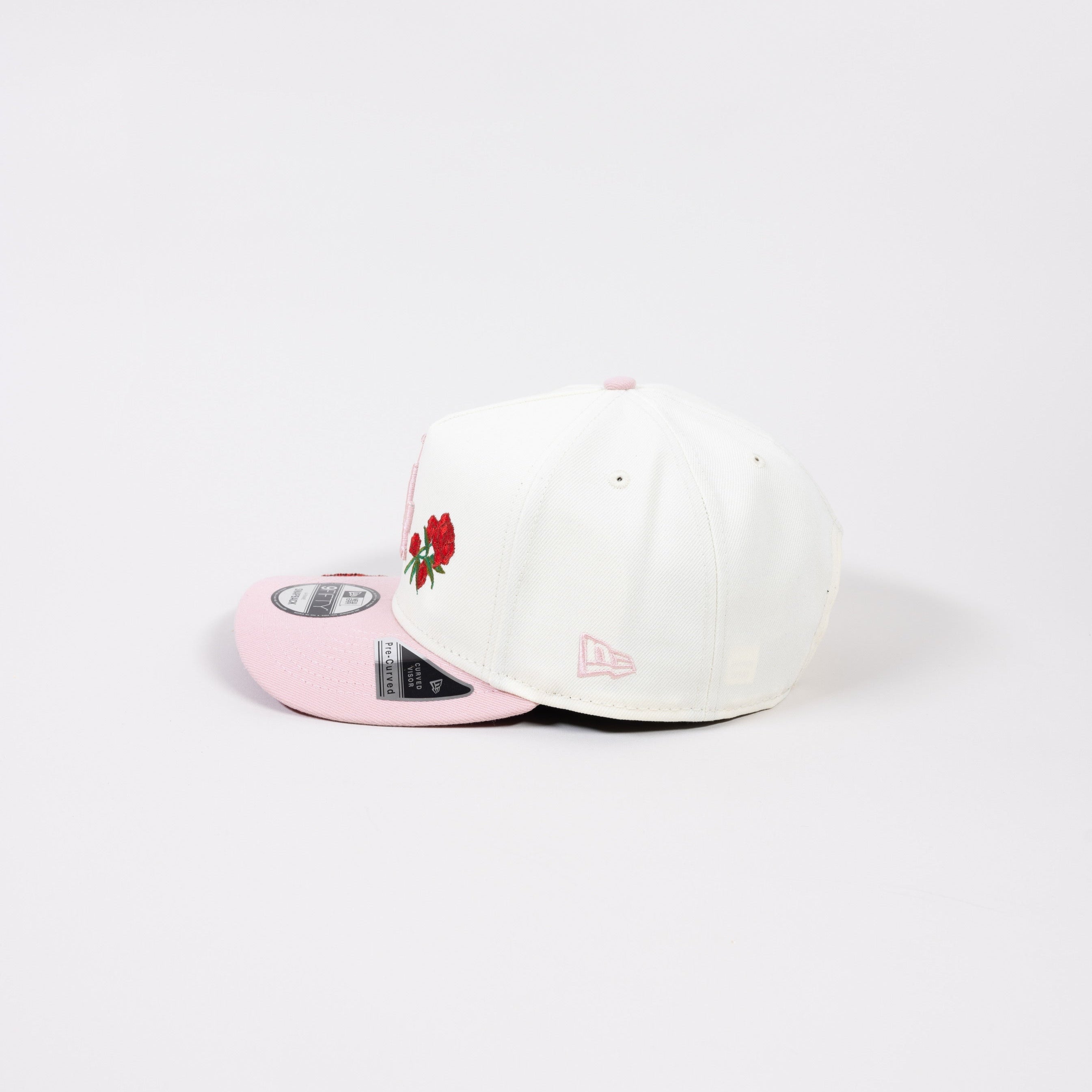 NEW ERA EXCLUSIVE 9FIFTY A-FRAME CHROME/ SOFT PINK LOS ANGELES DODGERS SNAPBACK W/ 2024 WORLD SERIES CHAMPIONS SIDE PATCH - Thesouthcap