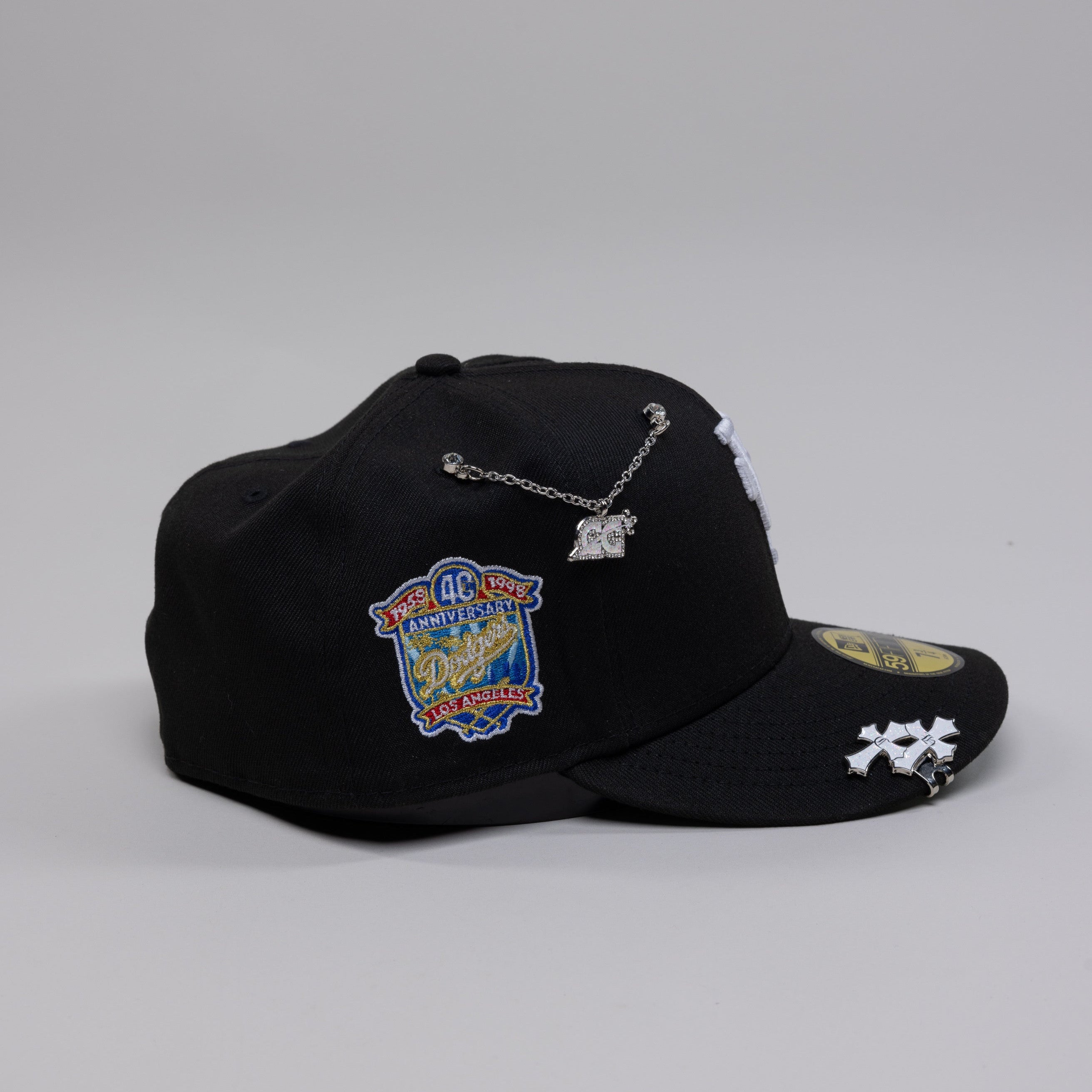 NEW ERA EXCLUSIVE 59FIFTY BLACK UPSIDE DOWN LOS ANGELES DODGERS W/ 40TH ANNIVERSARY SIDE PATCH - Thesouthcap