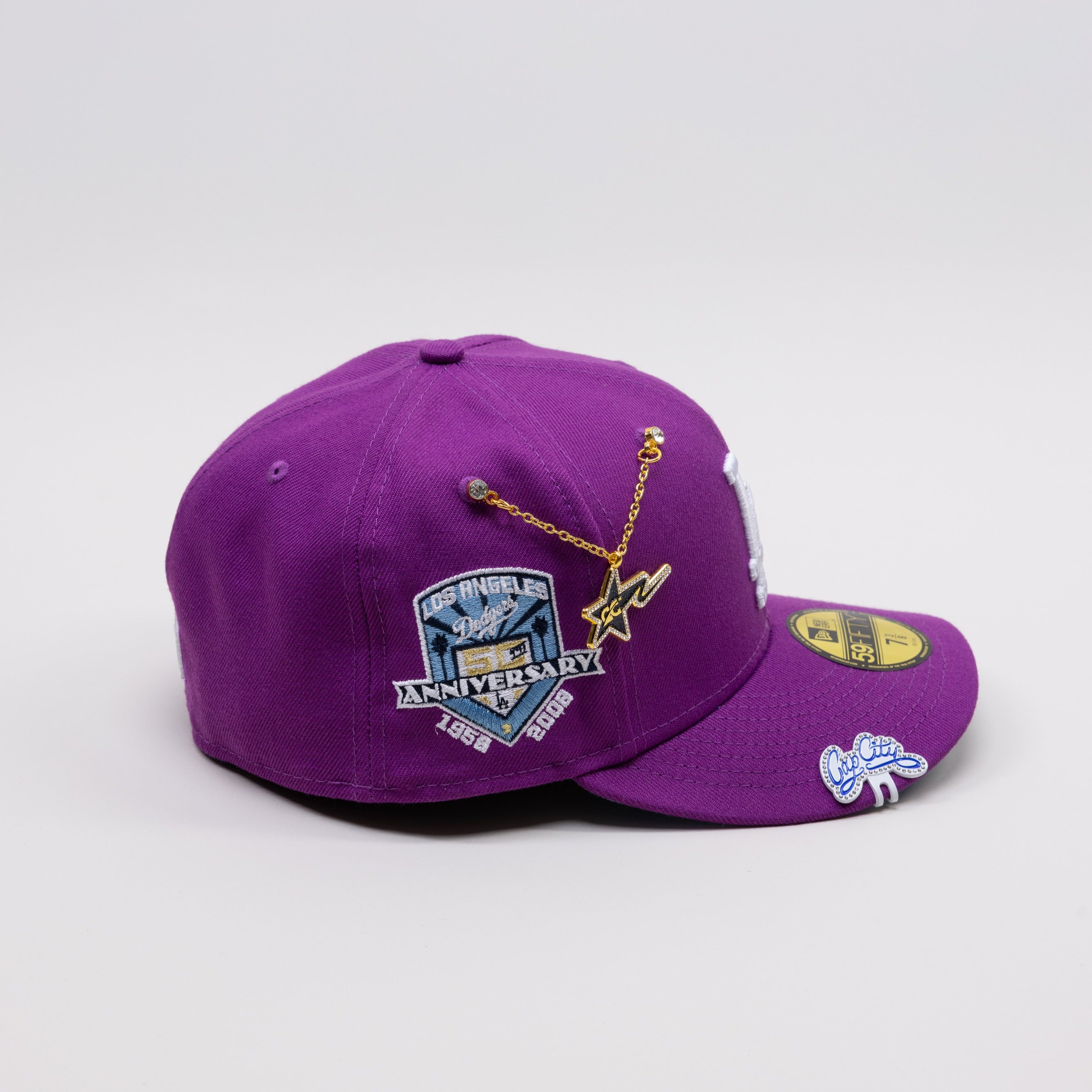 NEW ERA EXCLUSIVE 59FIFTY PURPLE LOS ANGELES DODGERS W/ PALM TREES + 50TH ANNIVERSARY SIDE PATCH - Thesouthcap