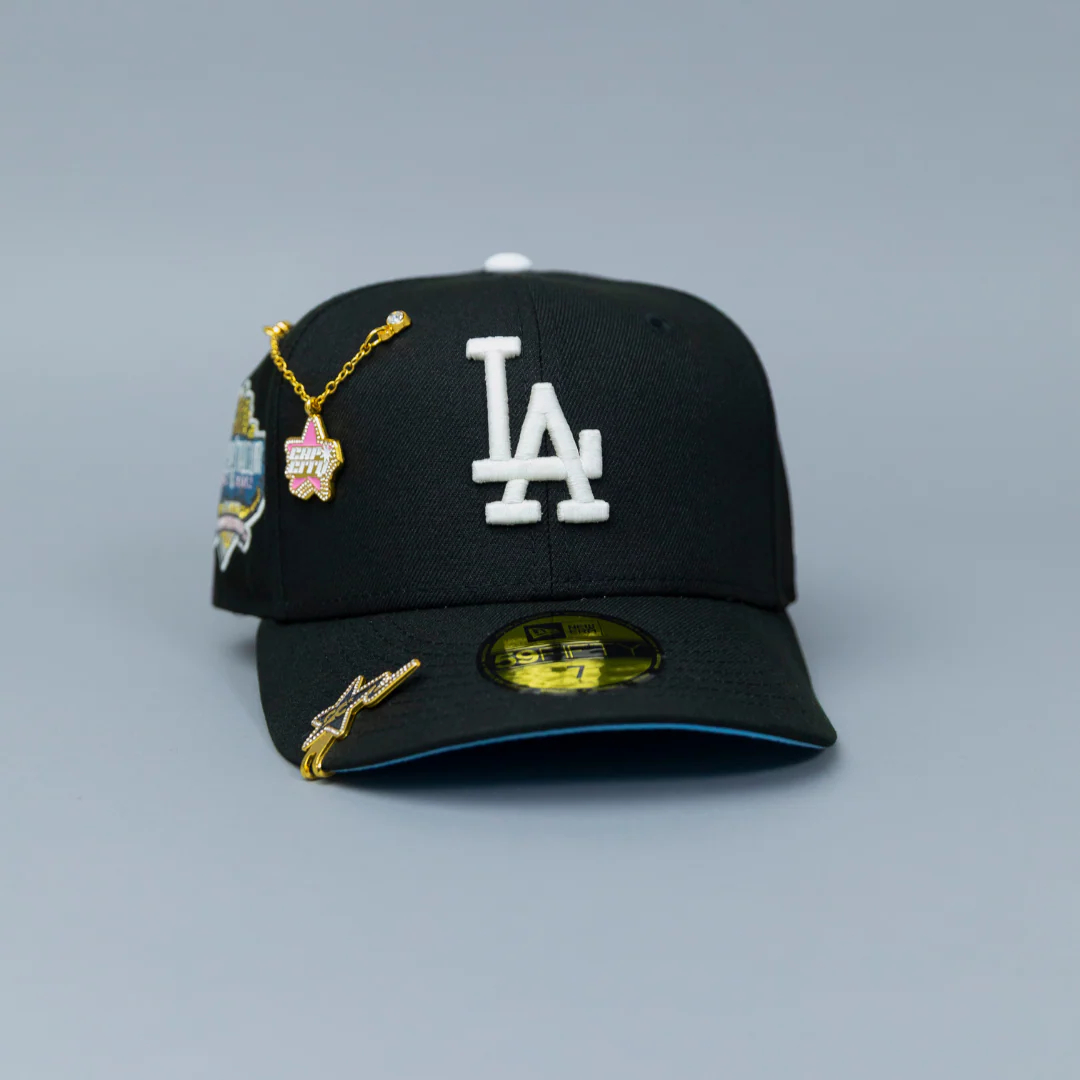 NEW ERA EXCLUSIVE 59FIFTY BLACK LOS ANGELES DODGERS W/ 40TH ANNIVERSARY SIDE PATCH - Thesouthcap