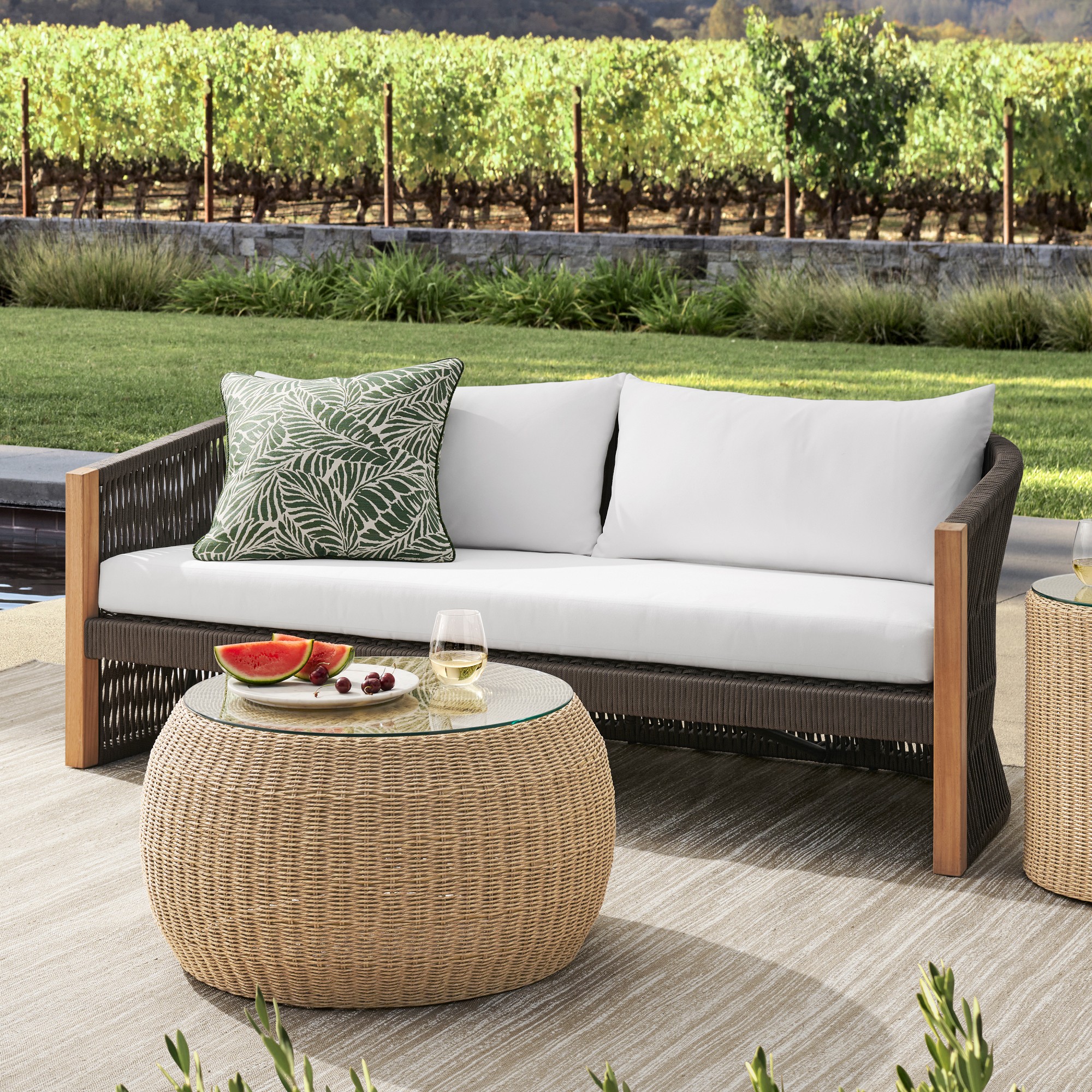 Pasadena Outdoor Teak and Brown Rope Sofa (76