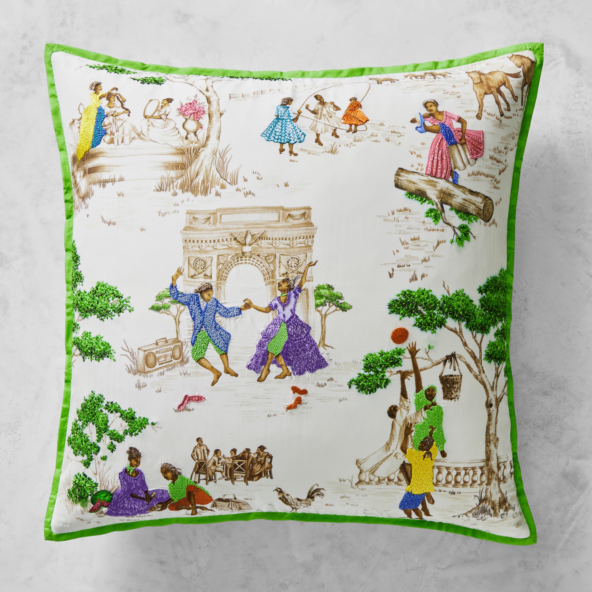 Sheila Bridges x Williams Sonoma Home Harlem Toile Print & Embroidered Pillow Cover