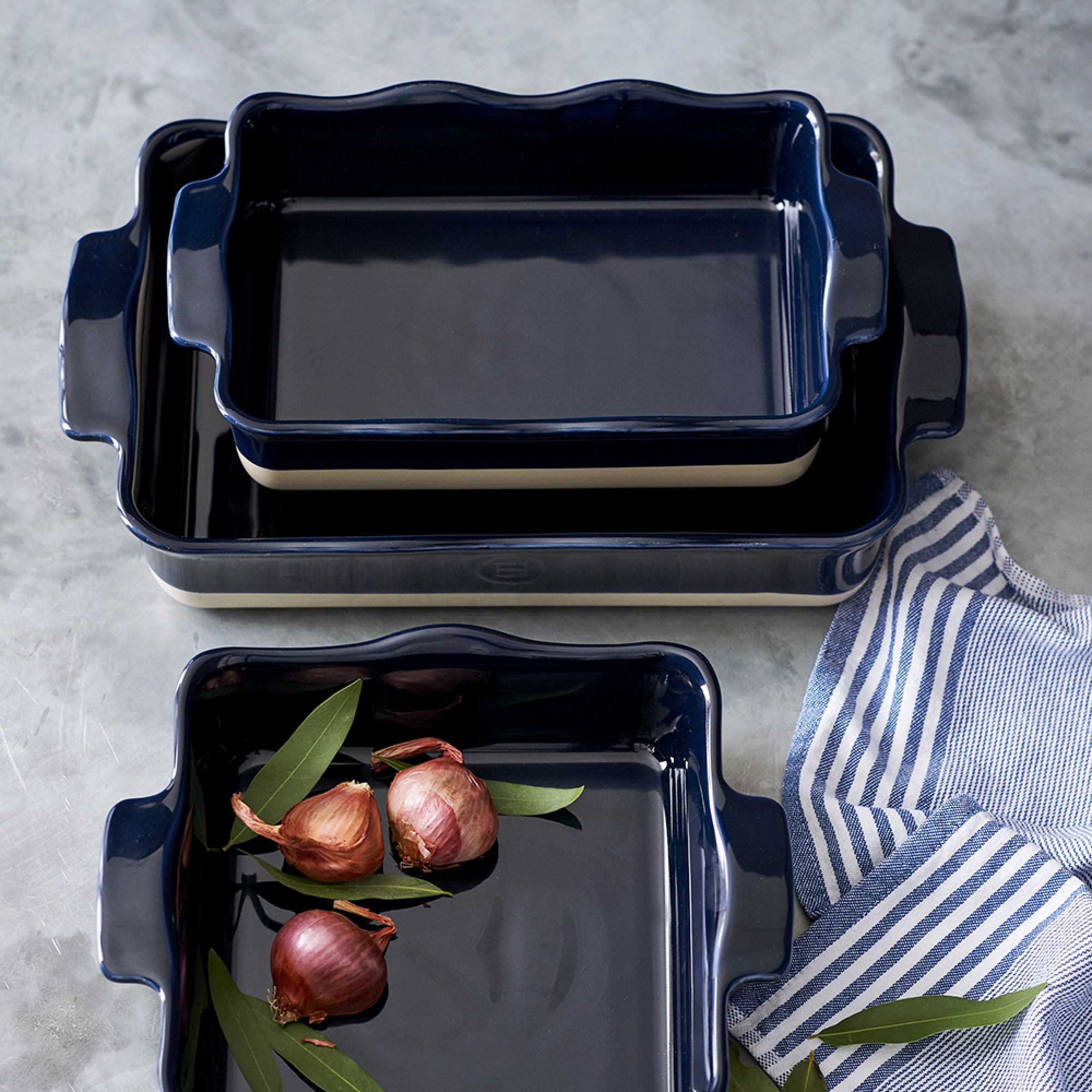 Emile Henry French Ceramic Ruffled Baker, Set of 3