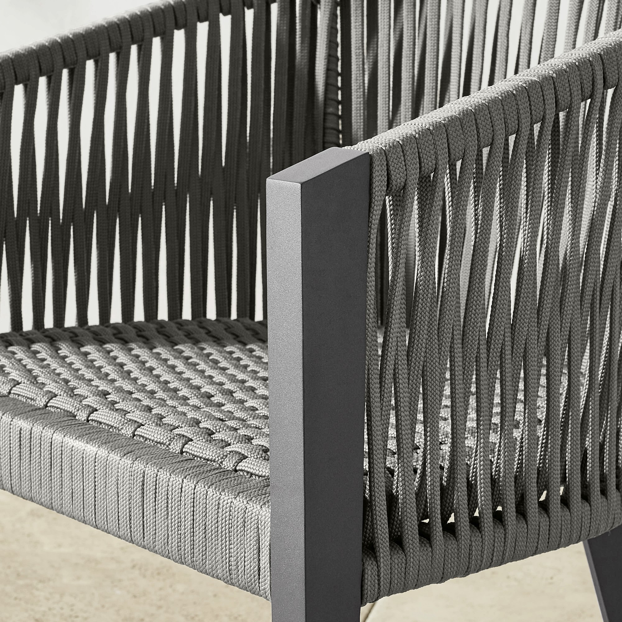 Pasadena Outdoor Fiberstone and Rope Round Dining Table & Pasadena Dining Chairs (60