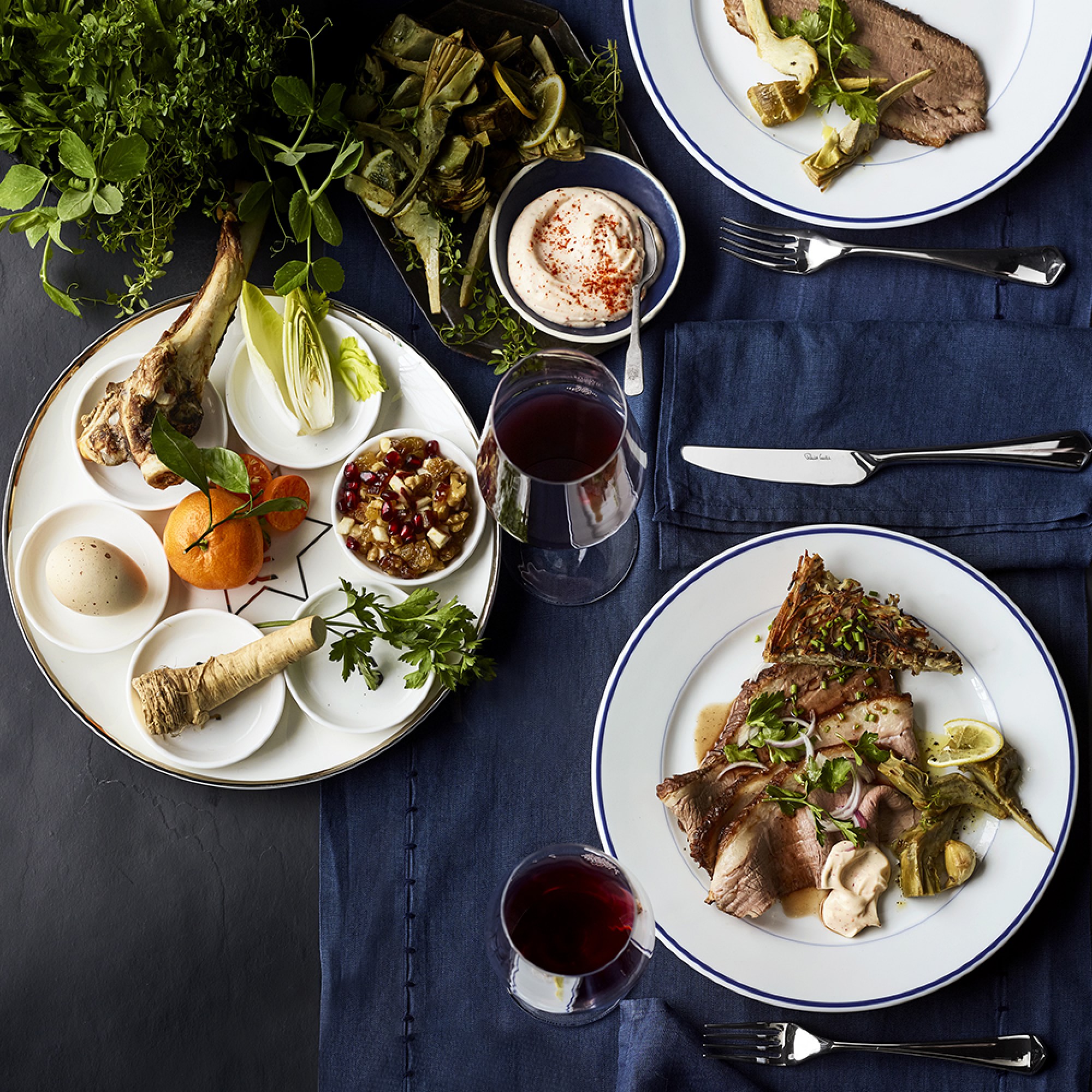 Apilco Tradition Blue-Banded Dinner Plates, Set of 4