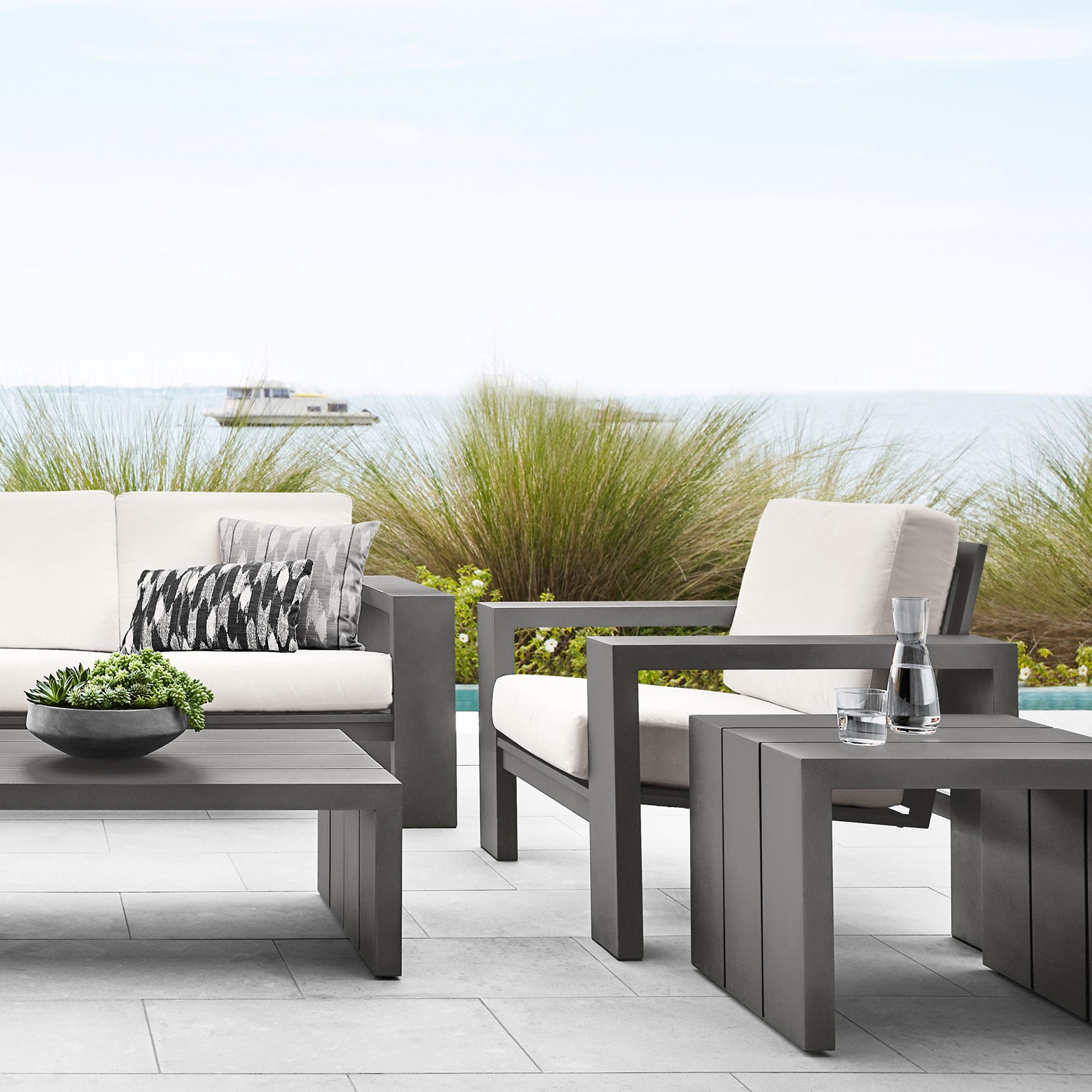 Larnaca Outdoor Slate Grey Metal Sofa (96